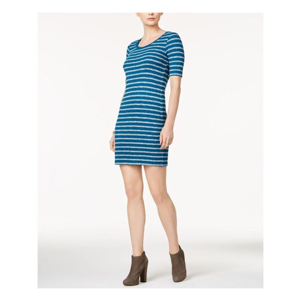 KENSIE Womens Teal Short Sleeve Scoop Neck Above The Knee Sheath Dress S